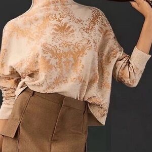 Anthropologie Pilcro Cashmere Luxurious Copper and Cream Patterned Sweater.